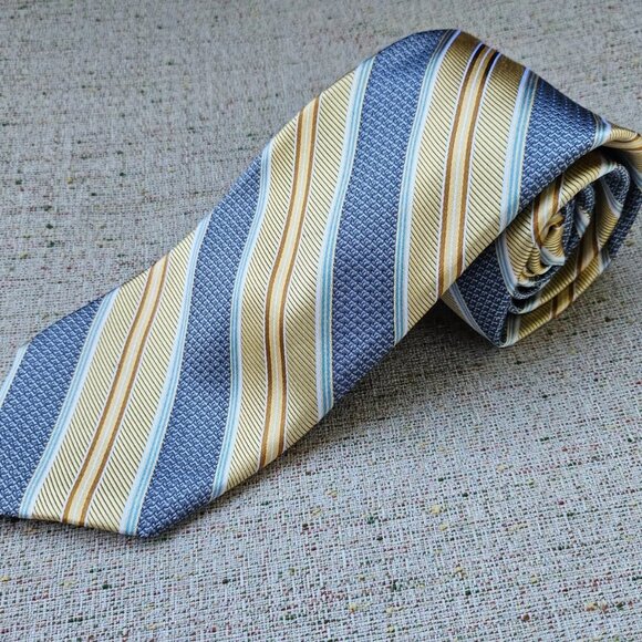 Robert Talbott Men Tie 100% Silk Necktie Gray/Gold Striped Necktie Made in USA - Picture 2 of 10